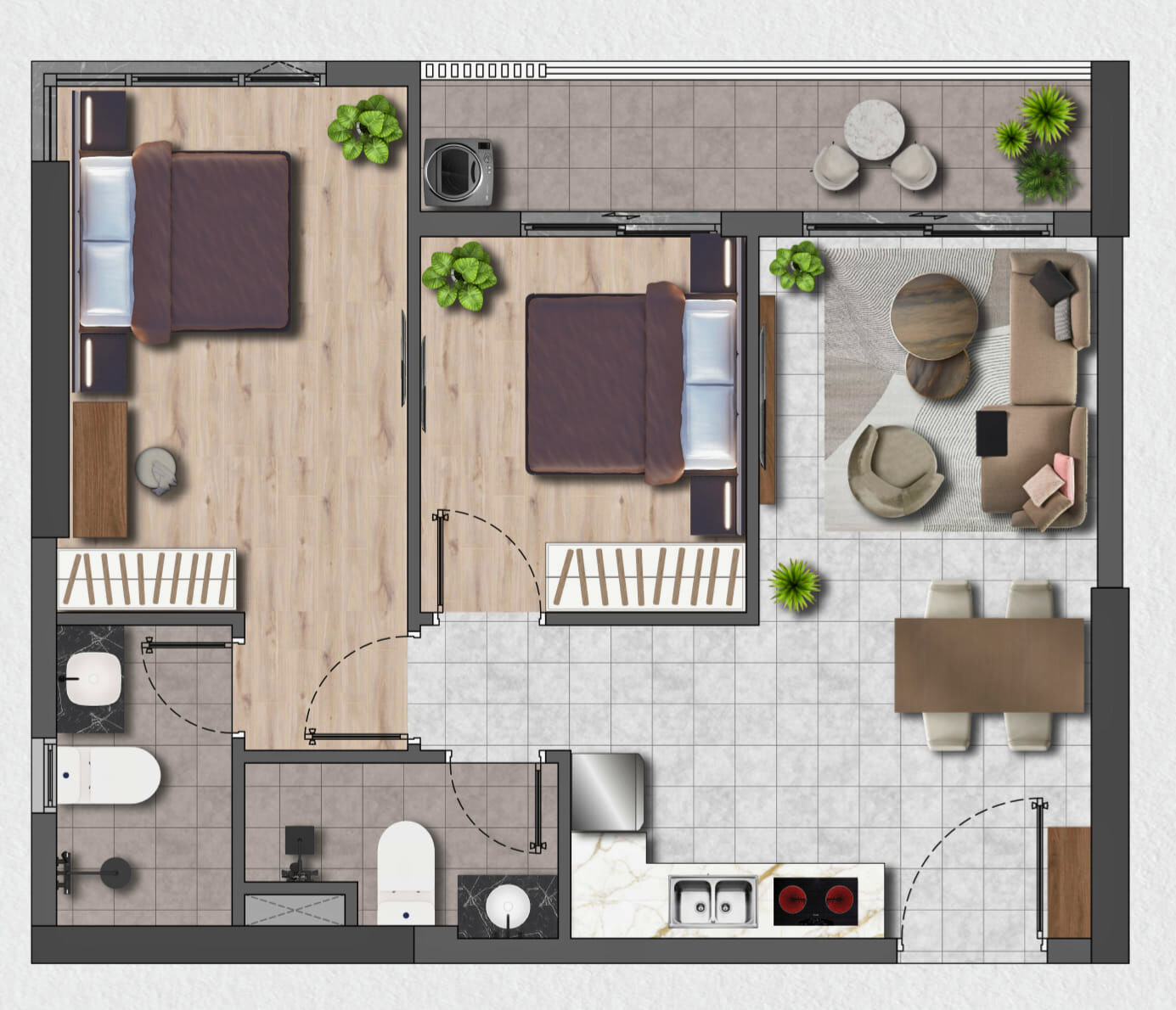 Căn Hộ Felix C Holdings 2 Phòng Ngủ 59.75m2