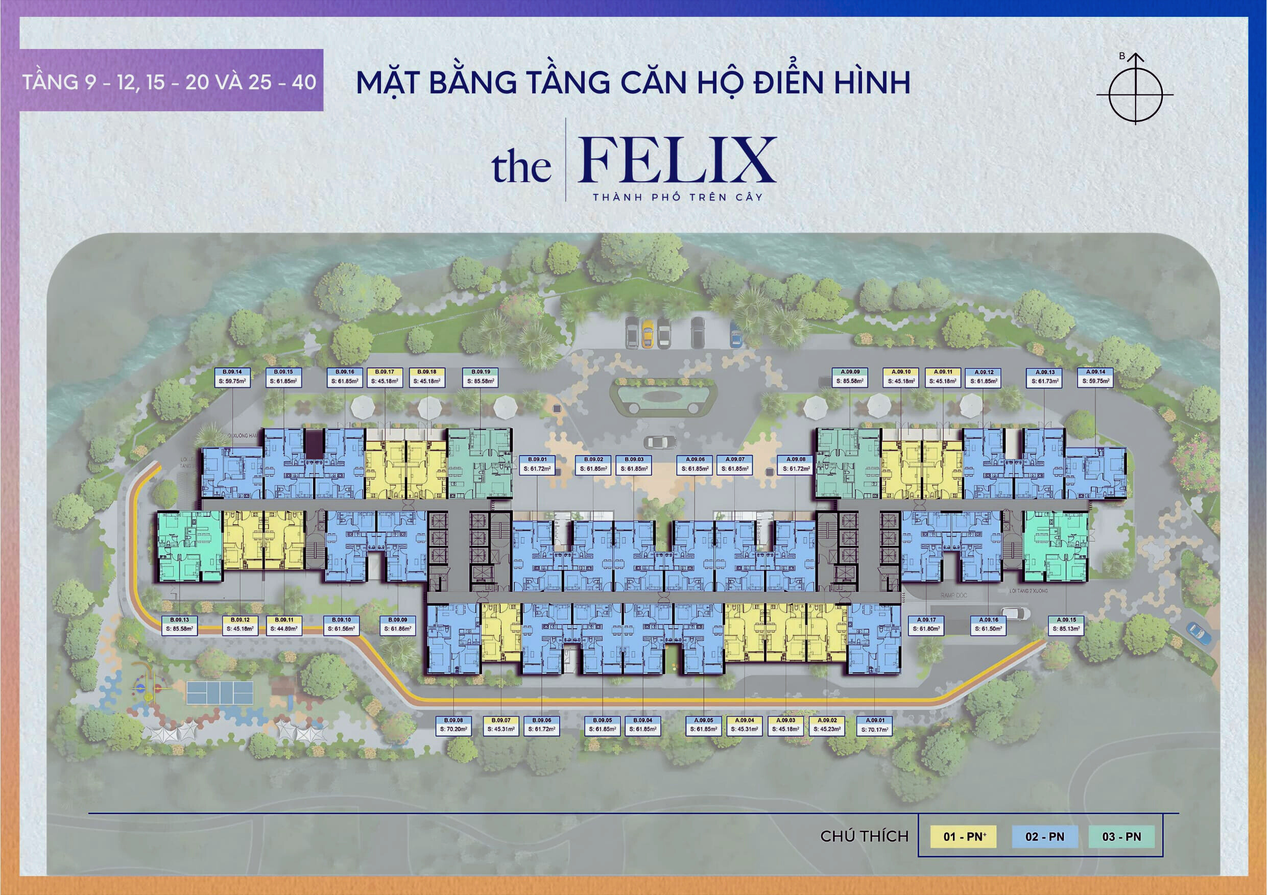 Mặt Bằng The Felix C Holdings Tầng 9 đến 40