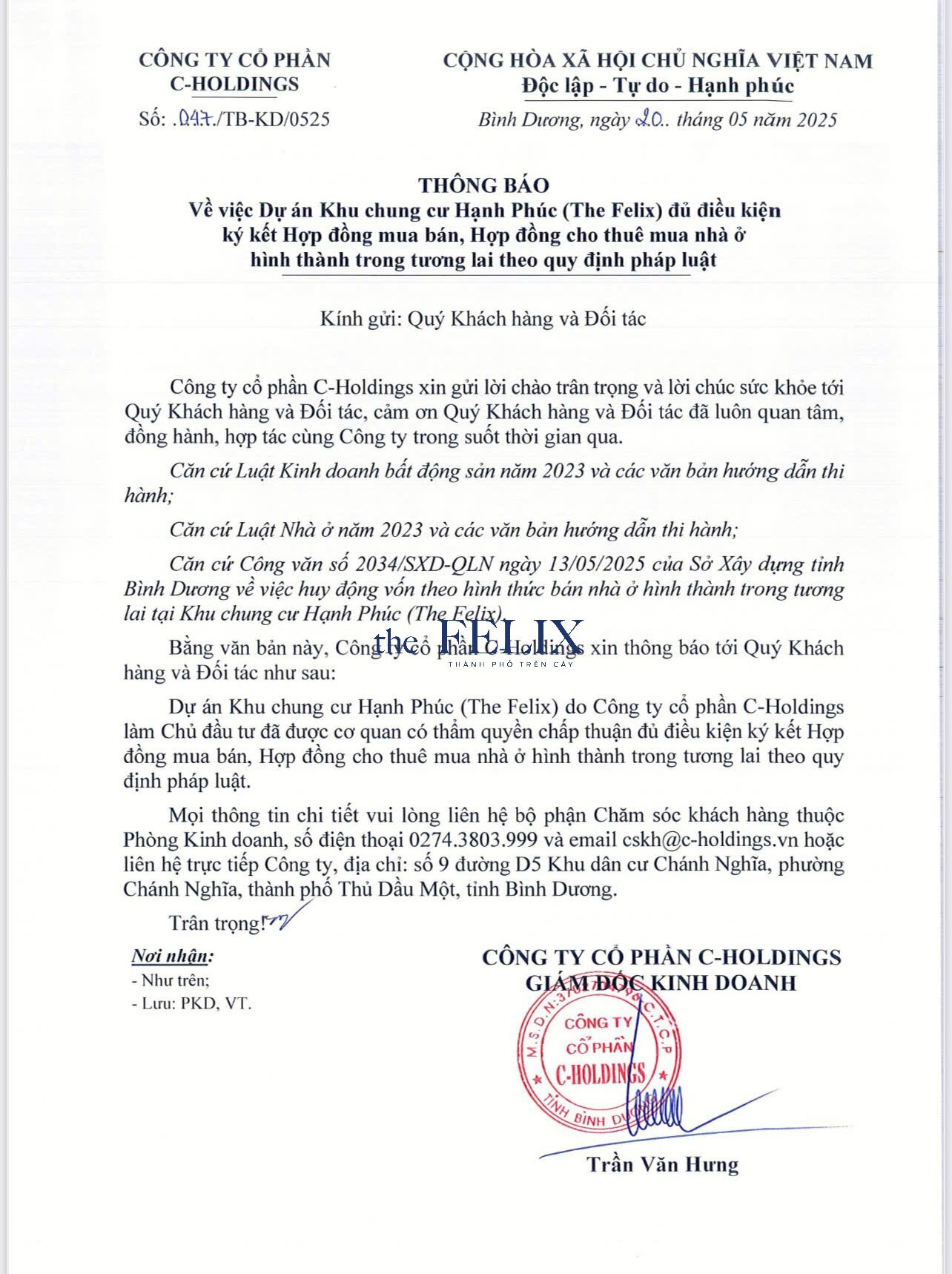 Thông Báo Dự án The Felix đủ điều Kiện Mua Bán